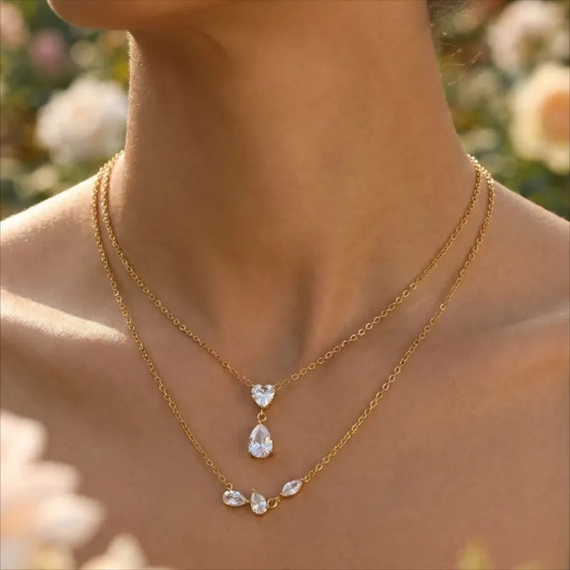 Κολιέ επιχρυσωμένο ατσάλι με zircon - NE742