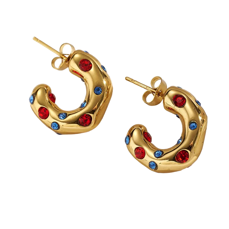 Σκουλαρίκια χρυσό ατσάλι με πολύχρωμα κρύσταλλα-EA555