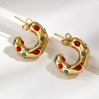 Σκουλαρίκια χρυσό ατσάλι με πολύχρωμα κρύσταλλα-EA555