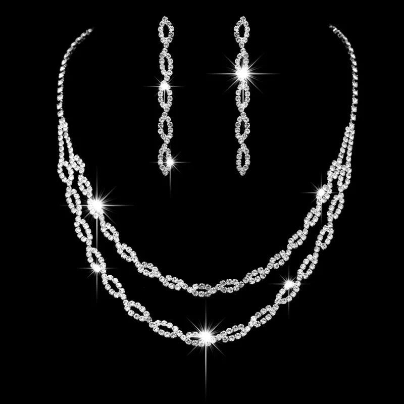Conjunto de collar doble y pendientes con pedrería - SET024