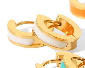 Earrings gold steel white rings-ea619