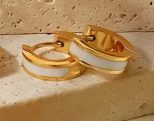 Earrings gold steel white rings-ea619