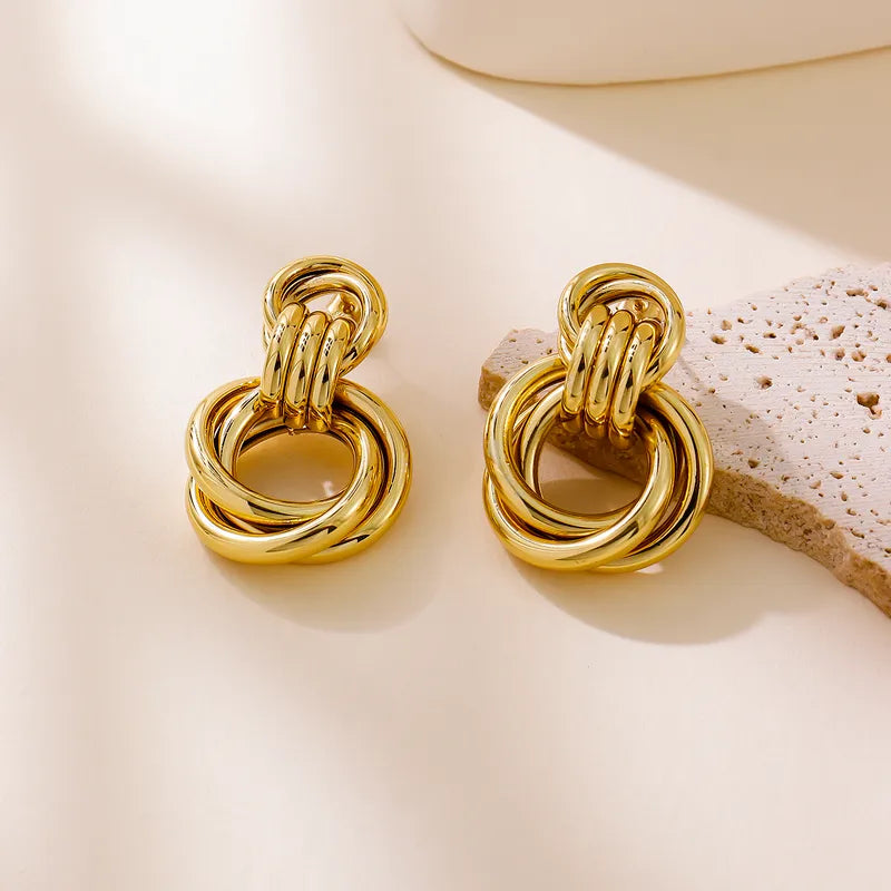 Σκουλαρίκια επιχρυσωμένο ατσάλι με κύκλο-EA328