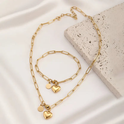 Σετ επιχρυσωμένο ατσάλι κολιέ και βραχιόλι με καρδιά-SET039