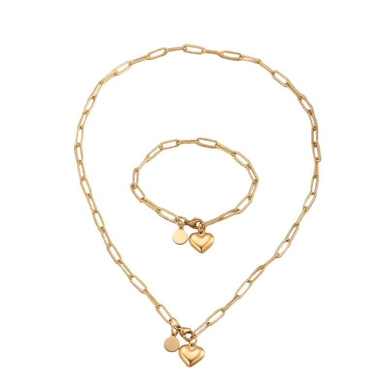 Σετ επιχρυσωμένο ατσάλι κολιέ και βραχιόλι με καρδιά-SET039