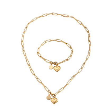 Σετ επιχρυσωμένο ατσάλι κολιέ και βραχιόλι με καρδιά-SET039