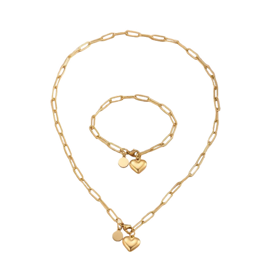 Σετ επιχρυσωμένο ατσάλι κολιέ και βραχιόλι με καρδιά-SET039