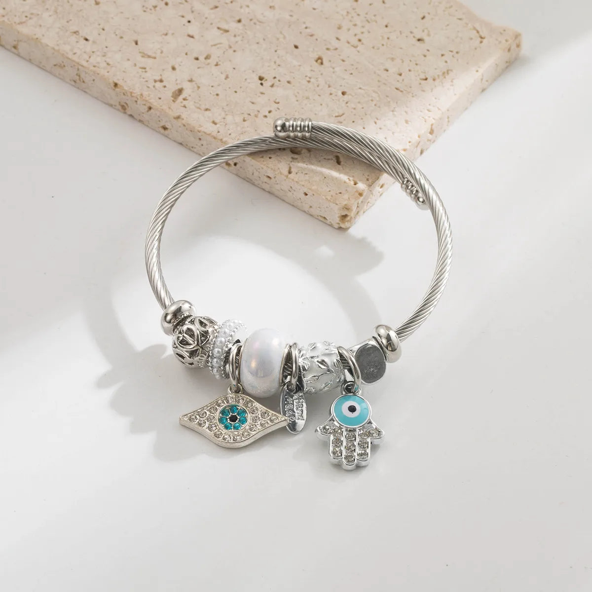 Βραχιόλι ατσάλι με μάτια και στρας-BR028