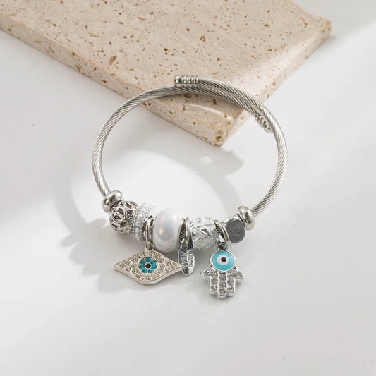 Βραχιόλι ατσάλι με μάτια και στρας-BR028