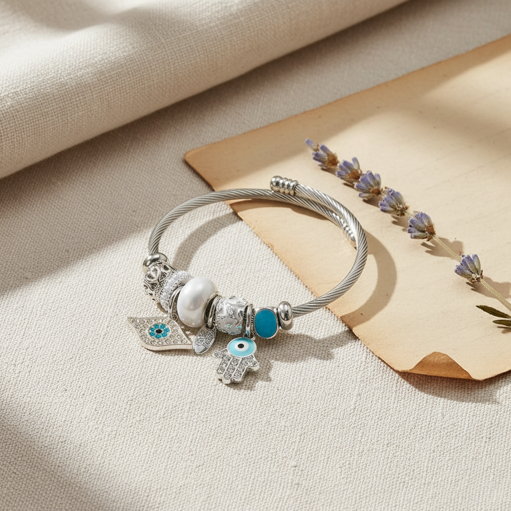 Βραχιόλι ατσάλι με μάτια και στρας-BR028