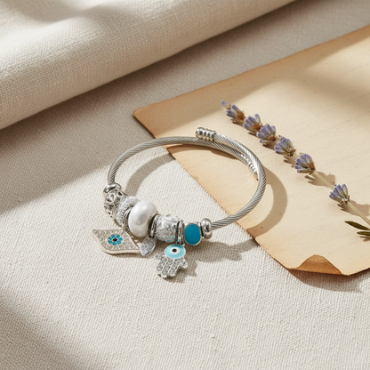 Βραχιόλι ατσάλι με μάτια και στρας-BR028