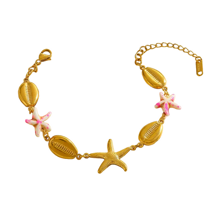 Βραχιόλι επιχρυσωμένο ατσάλι ροζ με αστερίες - BR418