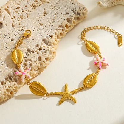 Βραχιόλι επιχρυσωμένο ατσάλι ροζ με αστερίες - BR418