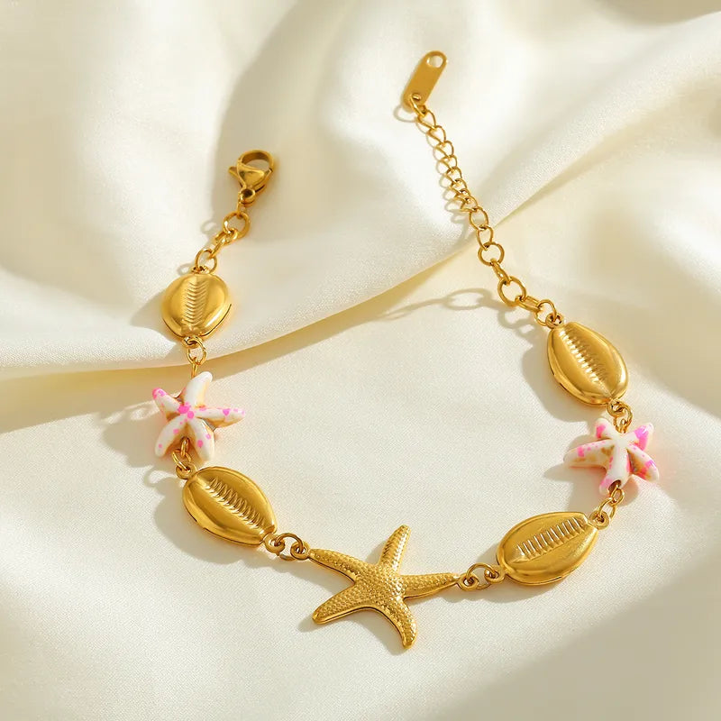 Βραχιόλι επιχρυσωμένο ατσάλι ροζ με αστερίες - BR418