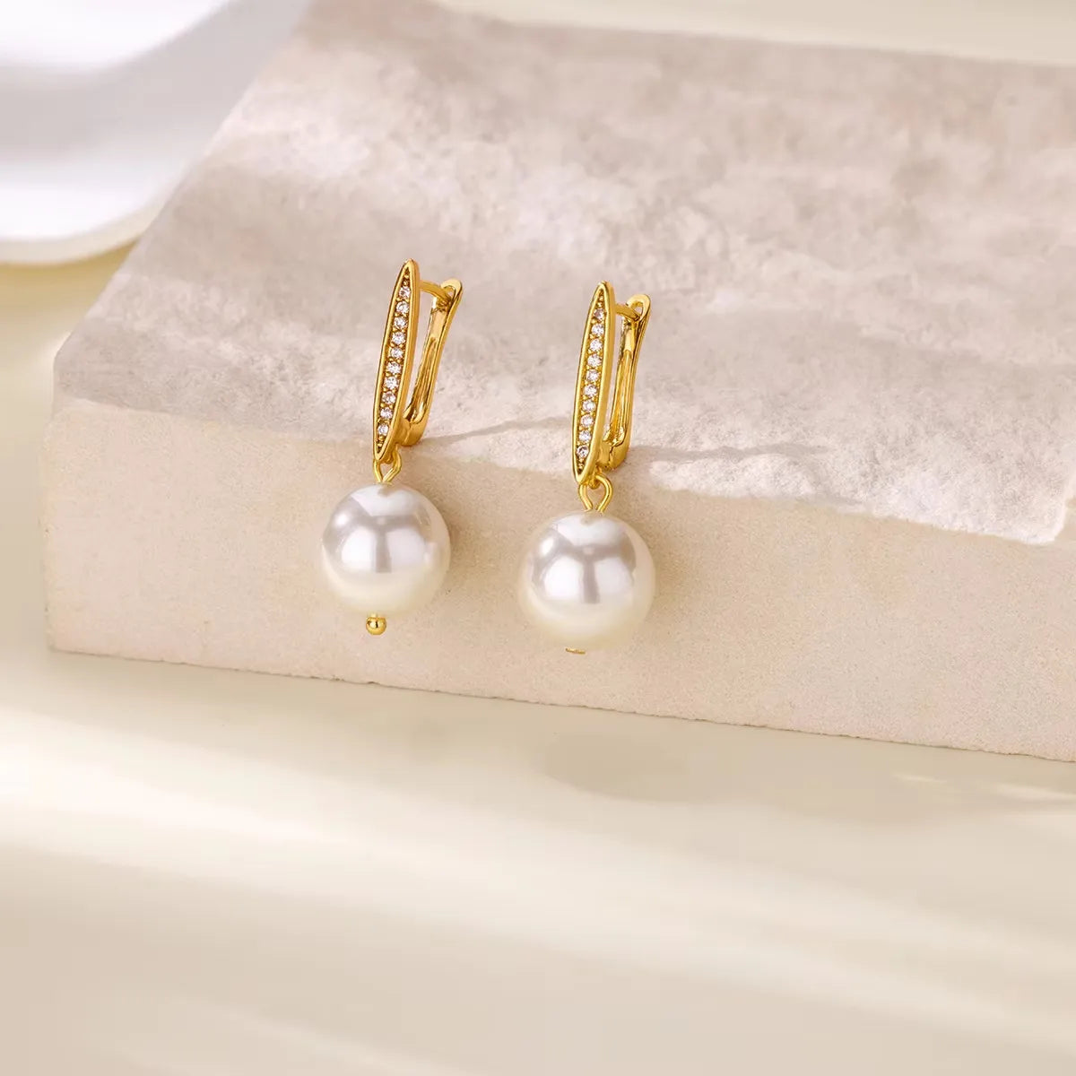 Earrings gilded steel with pearls and rhinestones-ea604