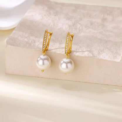 Earrings gilded steel with pearls and rhinestones-ea604