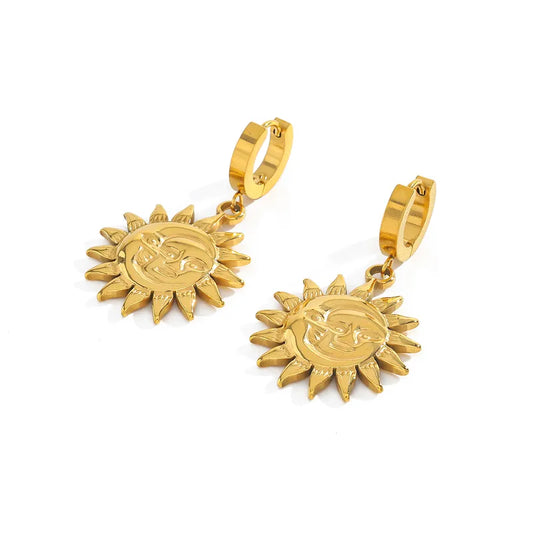 *Σκουλαρίκια επιχρυσωμένο ατσάλι ήλιος και φεγγάρι-EA042