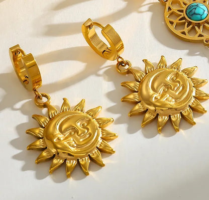 *Σκουλαρίκια επιχρυσωμένο ατσάλι ήλιος και φεγγάρι-EA042