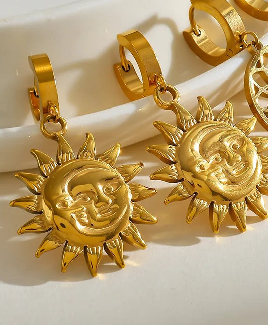 *Σκουλαρίκια επιχρυσωμένο ατσάλι ήλιος και φεγγάρι-EA042