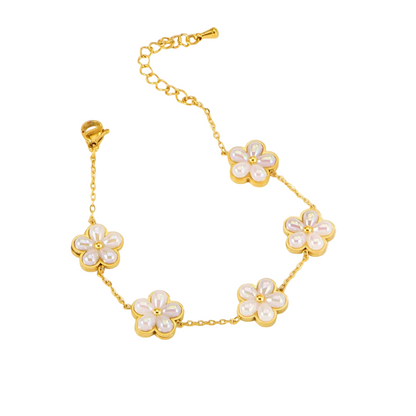 Βραχιόλι χρυσό ατσάλι με περλέ λουλούδια-BR171