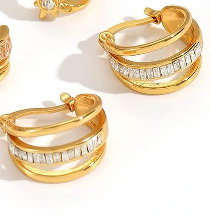 Σκουλαρίκια επιχρυσωμένο ατσάλι κρίκος με zircon-EA470