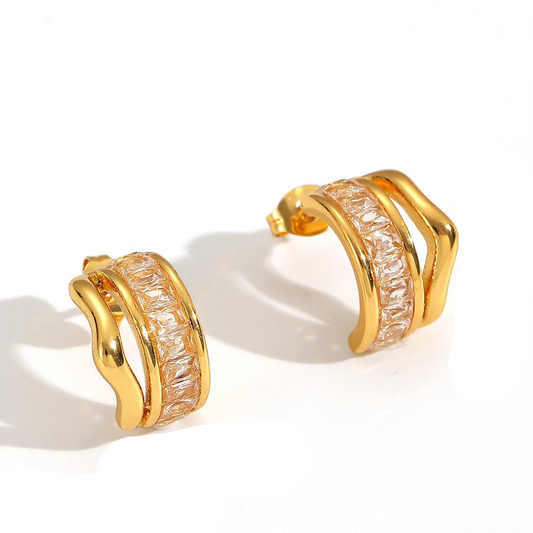 Σκουλαρίκια επιχρυσωμένο ατσάλι κρίκος με zircon-EA464