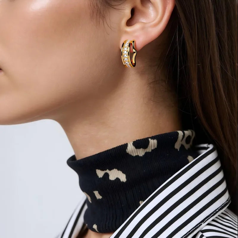 Σκουλαρίκια επιχρυσωμένο ατσάλι κρίκος με zircon-EA464