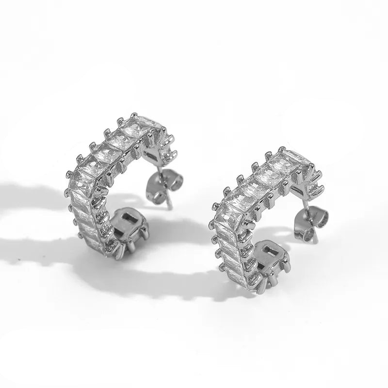 Σκουλαρίκια ατσάλι κρίκοι με zircon-EA478