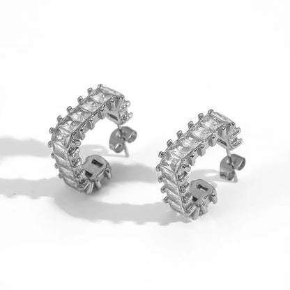 Σκουλαρίκια ατσάλι κρίκοι με zircon-EA478