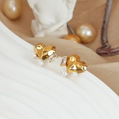 *Σκουλαρίκια ατσάλι με στρας και πέρλα-EA647