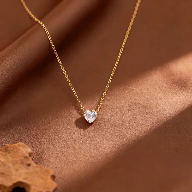 *Κολιέ ατσάλι με καρδιά στρας-NE120