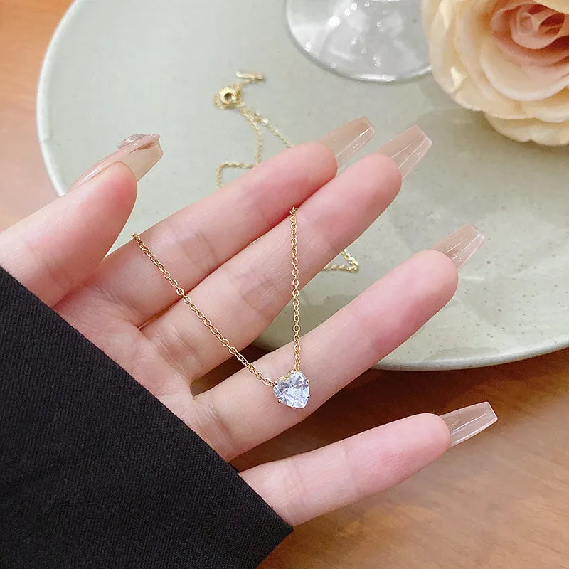 *Κολιέ ατσάλι με καρδιά στρας-NE120