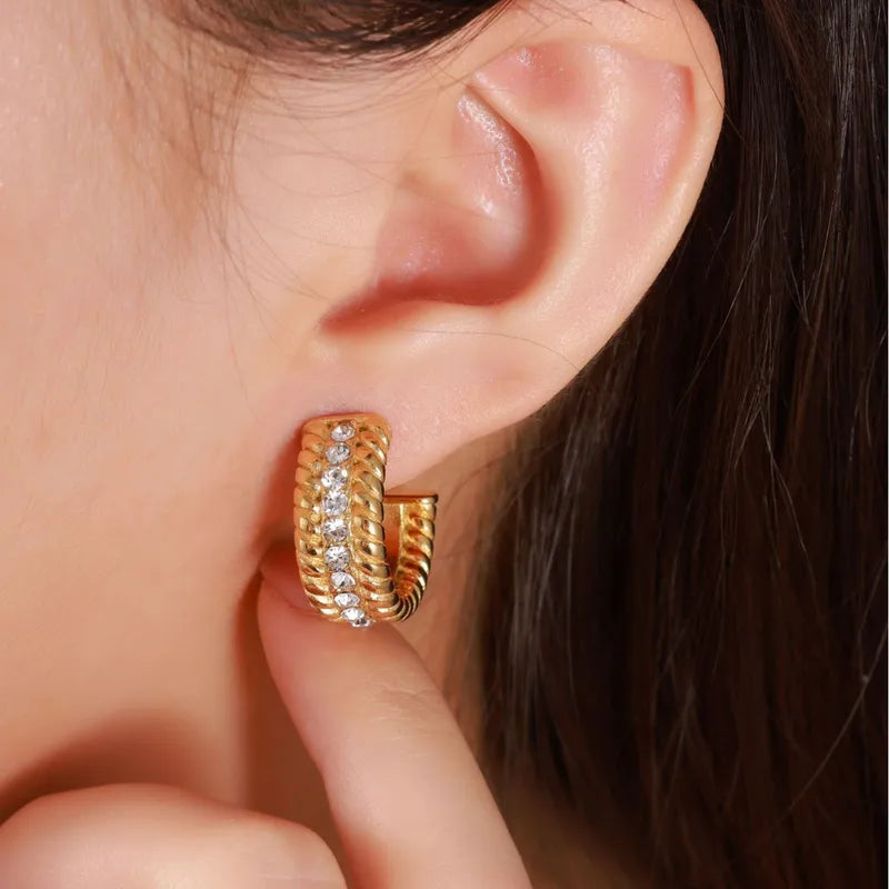 Σκουλαρίκια επιχρυσωμένο ατσάλι με στρας-EA291