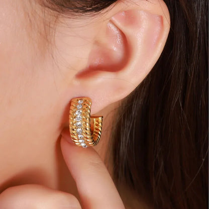 Σκουλαρίκια επιχρυσωμένο ατσάλι με στρας-EA291