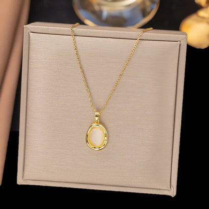 Κολιέ ατσάλι με χρυσό πλαίσιο-NE408