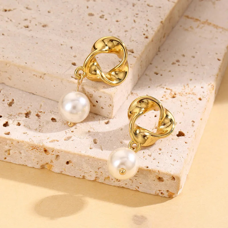 Σκουλαρίκια ατσάλι με κρεμαστή πέρλα-EA407