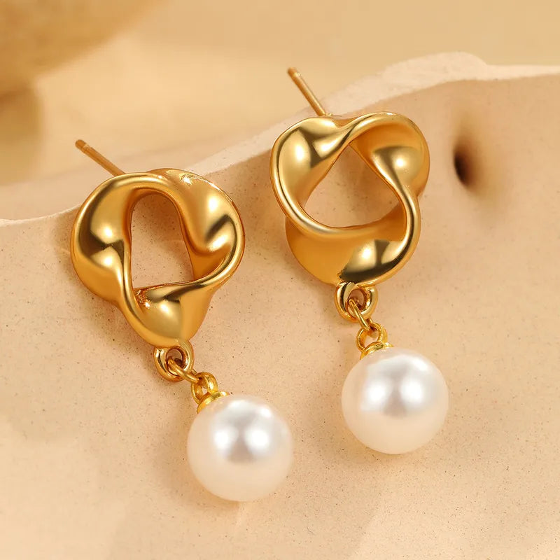 Σκουλαρίκια ατσάλι με κρεμαστή πέρλα-EA407