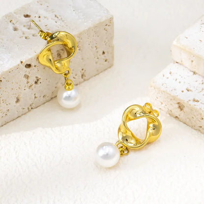 Σκουλαρίκια ατσάλι με κρεμαστή πέρλα-EA407