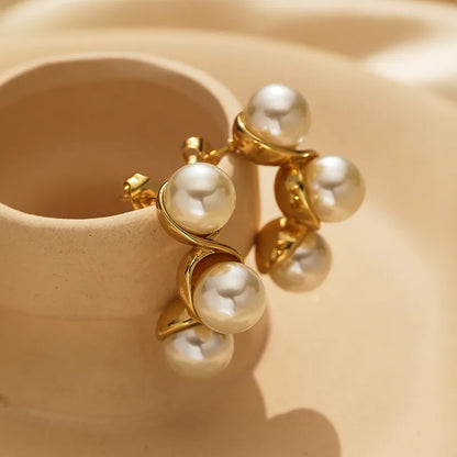 *Σκουλαρίκια χρυσό ατσάλι με τρεις πέρλες-EA518