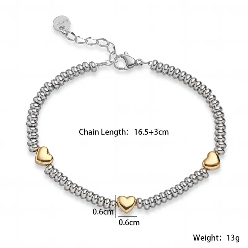 Βραχιόλι ατσάλι με χρυσές καρδιές-BR118