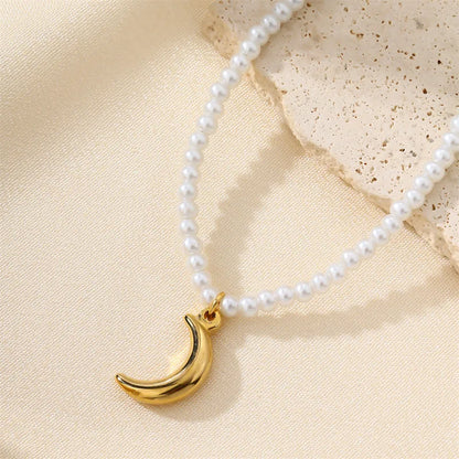 *Colier din otel cu lant de perle-NE553