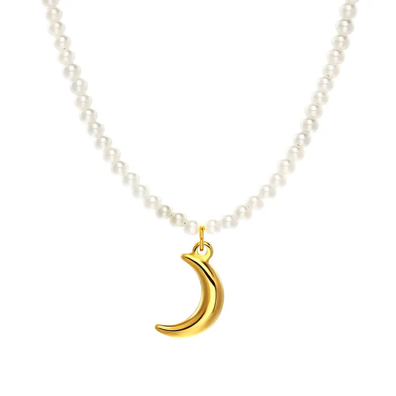 *Colier din otel cu lant de perle-NE553