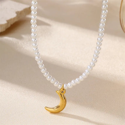 *Colier din otel cu lant de perle-NE553