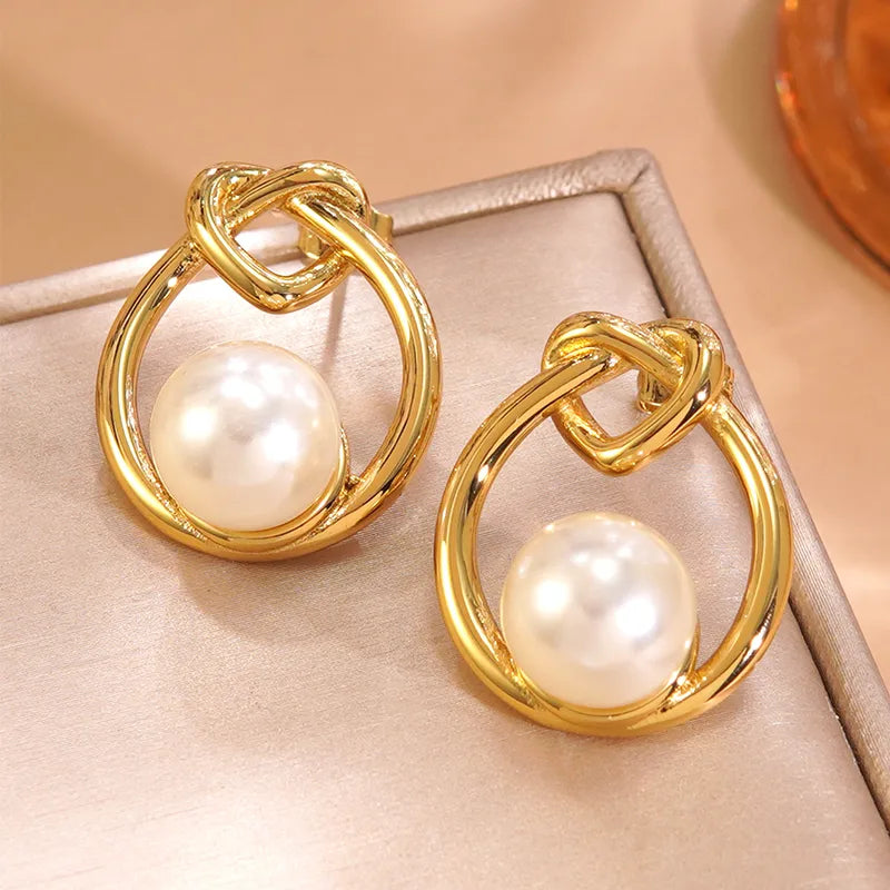 *Σκουλαρίκια ατσάλι με πέρλα-EA649