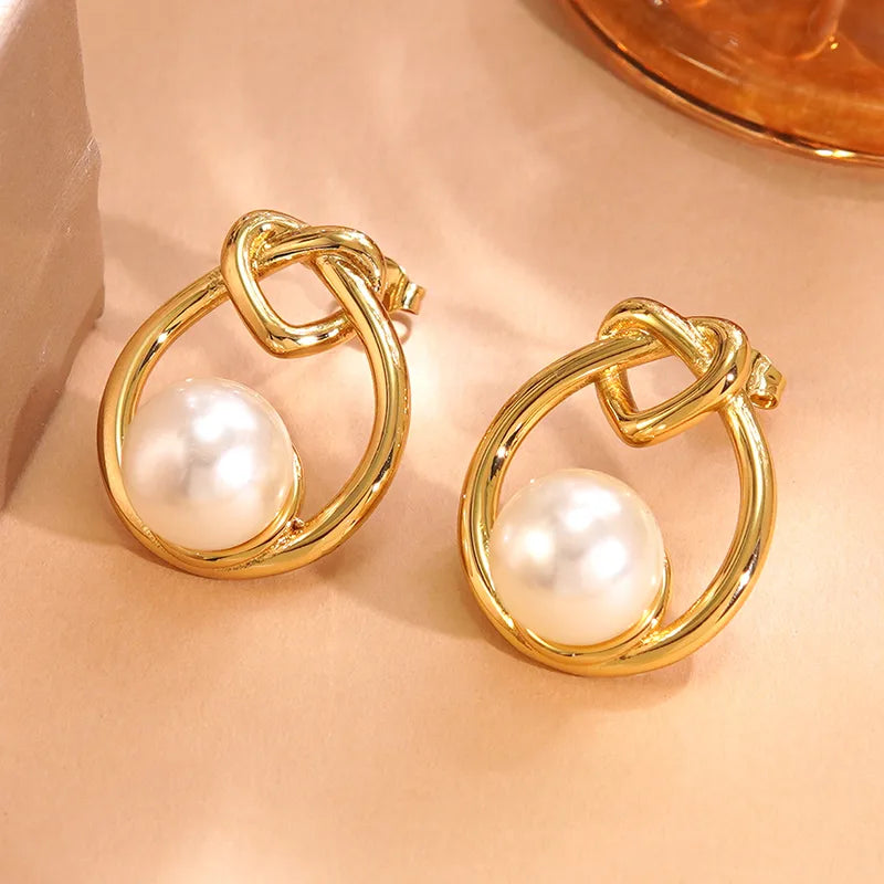 *Σκουλαρίκια ατσάλι με πέρλα-EA649