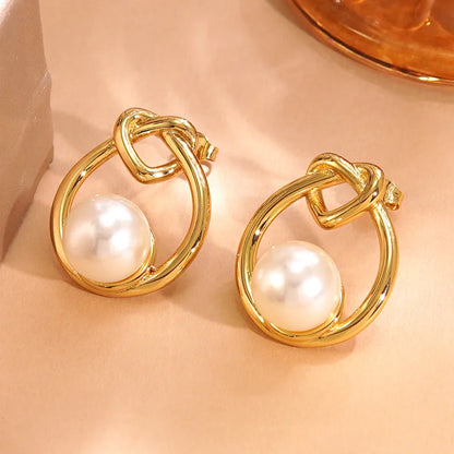 *Σκουλαρίκια ατσάλι με πέρλα-EA649