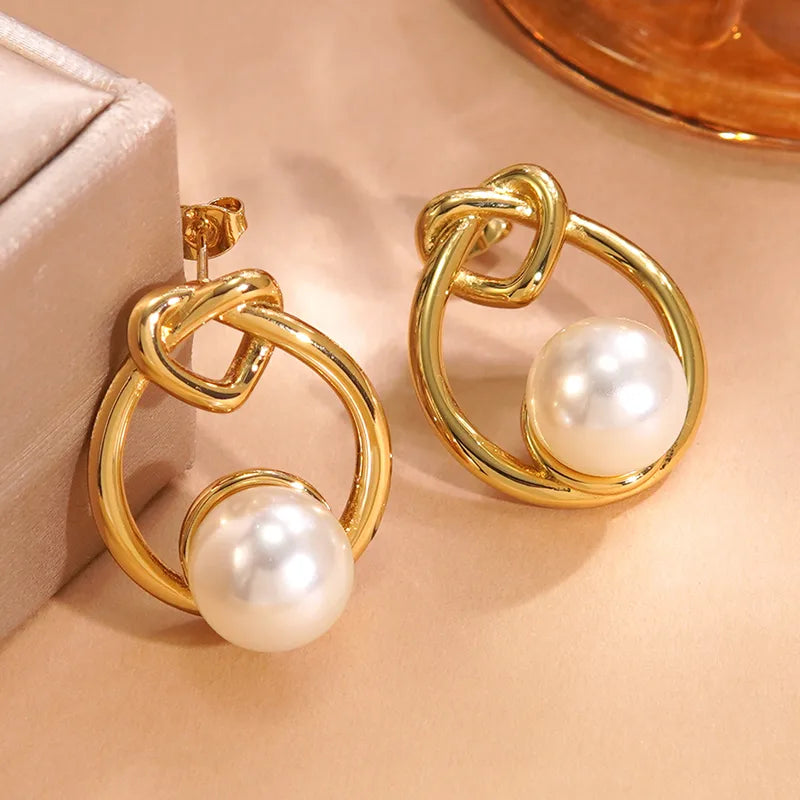 *Σκουλαρίκια ατσάλι με πέρλα-EA649