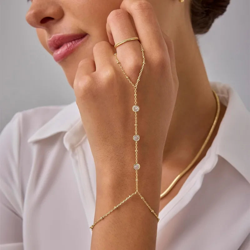 Βραχιόλι επιχρυσωμένο ατσάλι με λευκά zircon - BR428