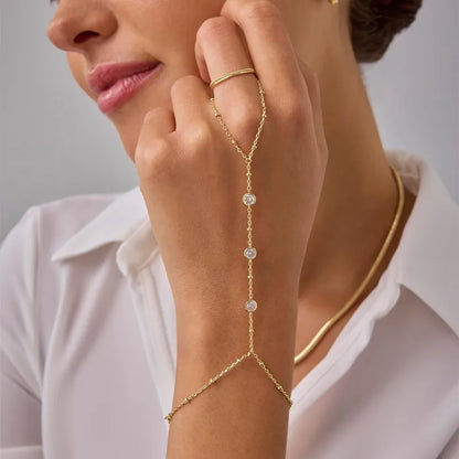 Βραχιόλι επιχρυσωμένο ατσάλι με λευκά zircon - BR428