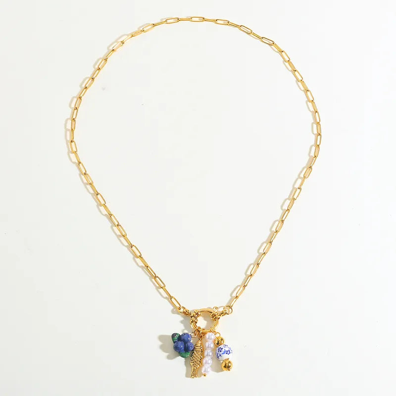 Colier din oțel placat cu aur cu peștișor - NE749